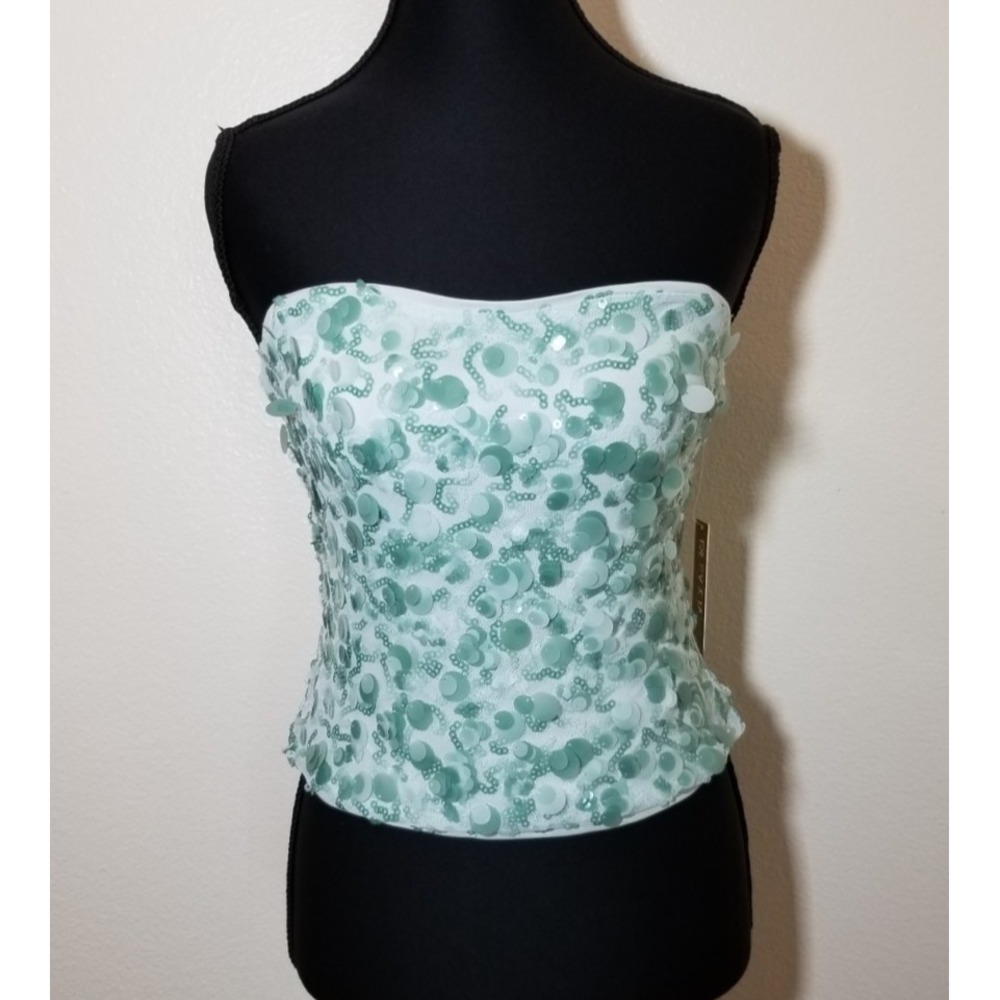 Riley & James Womens Medium Sea Green Tube Top Sequin Boho Festival Retro NWOT